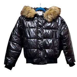 Moncler Black Down Puffer Jacket With Fur Trim Hood - Size L